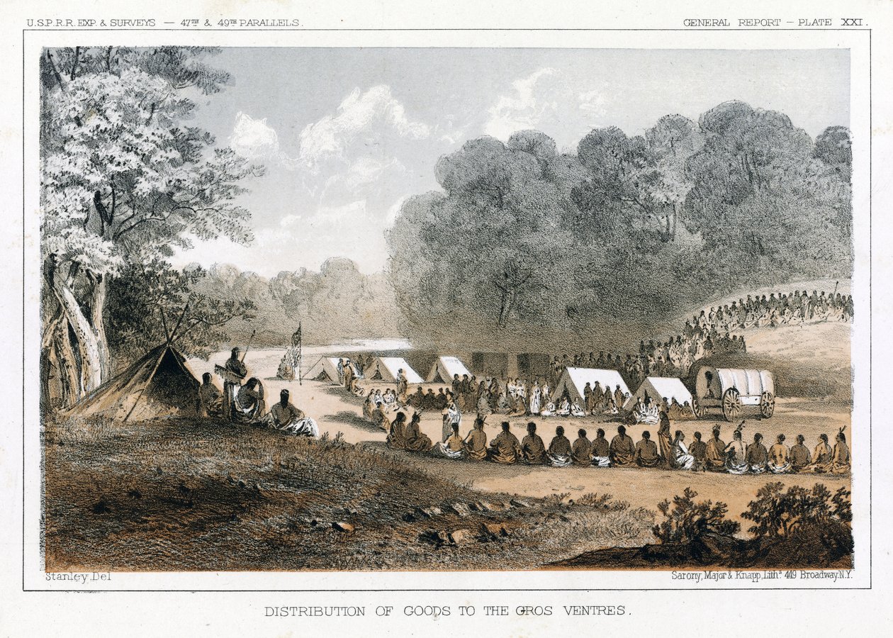 Áruk kiosztása a Gros Ventres, pub. 1860 alkotó: John Mix Stanley