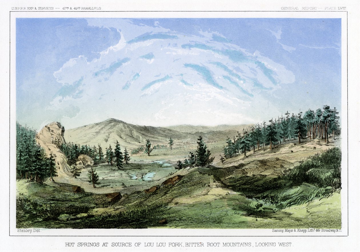 Hot Springs forrásuk Lou Lou Forkban, Bitterroot Mountains, Montana, USA, 1856. alkotó: John Mix Stanley