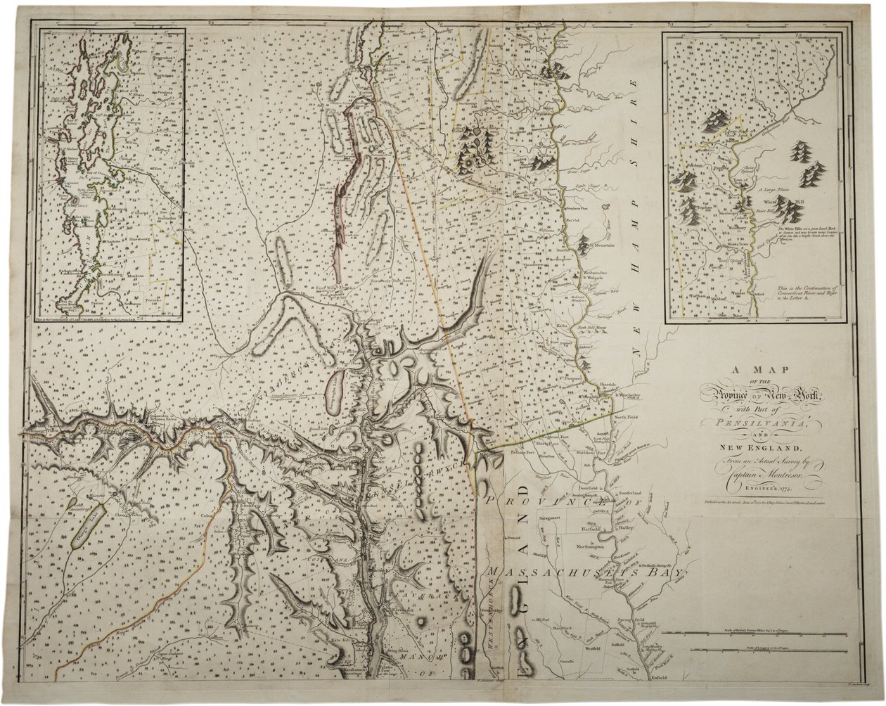 New York tartomány térképe Pennsylvania és New England egy részével, Montrésor kapitány, mérnök tényleges felméréséből, 1775, 1775. június 10. alkotó: John Montresor