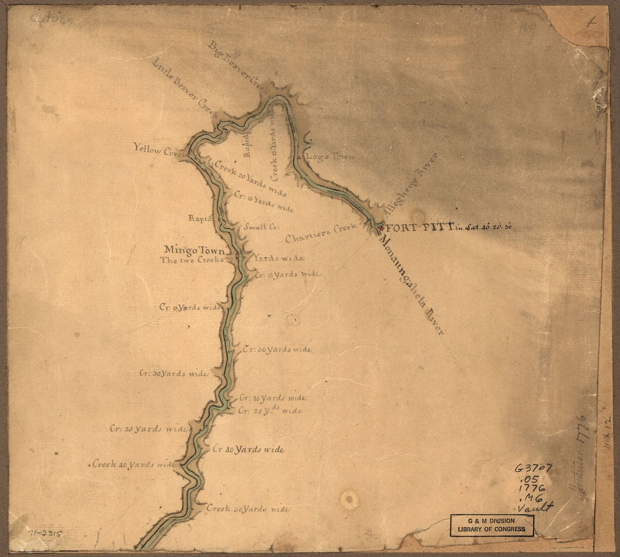 (Az Ohio folyó térképe Fort Pittből. LOC gm71002315 alkotó: John Montresor