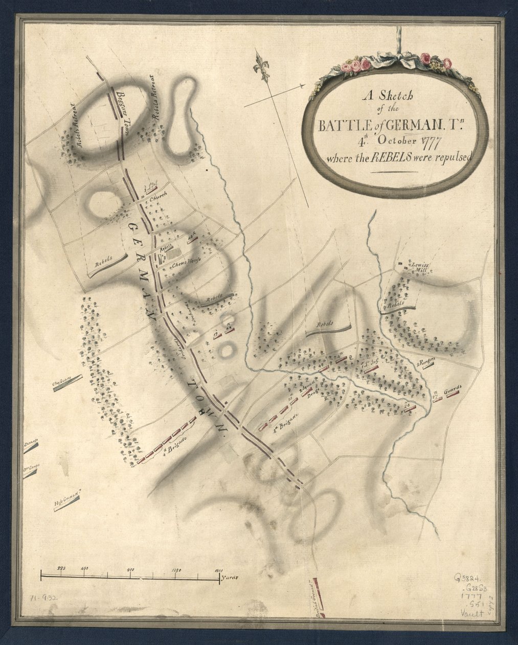 A németországi csata vázlata. Tn., 4. október 1777, ahol a lázadókat visszaverték. LOC gm71000932 alkotó: John Montresor