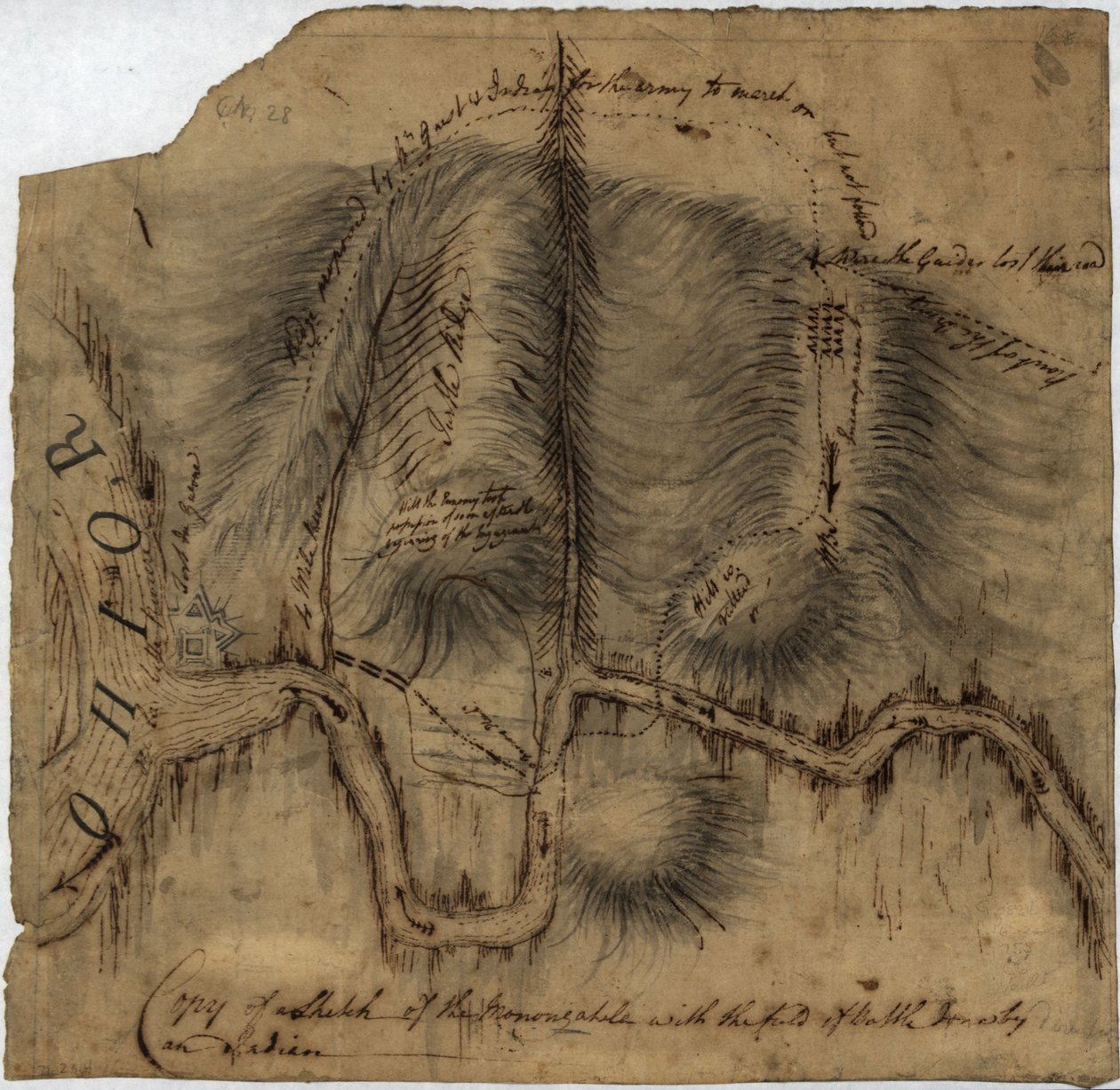 A Monongahela vázlatának másolata, a csatatérrel, LOC gm71002314 alkotó: John Montresor