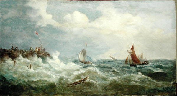 Hajók gyártása a Harbour Mouth számára (olaj a panelen) alkotó: John Moore