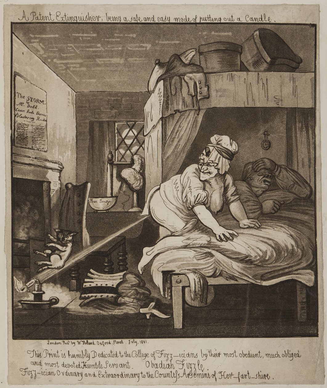 Egy szabadalmaztatott tűzoltó, biztonságos és egyszerű mód Gyertyaoltás, 1801 (akvatinta) alkotó: John Nixon