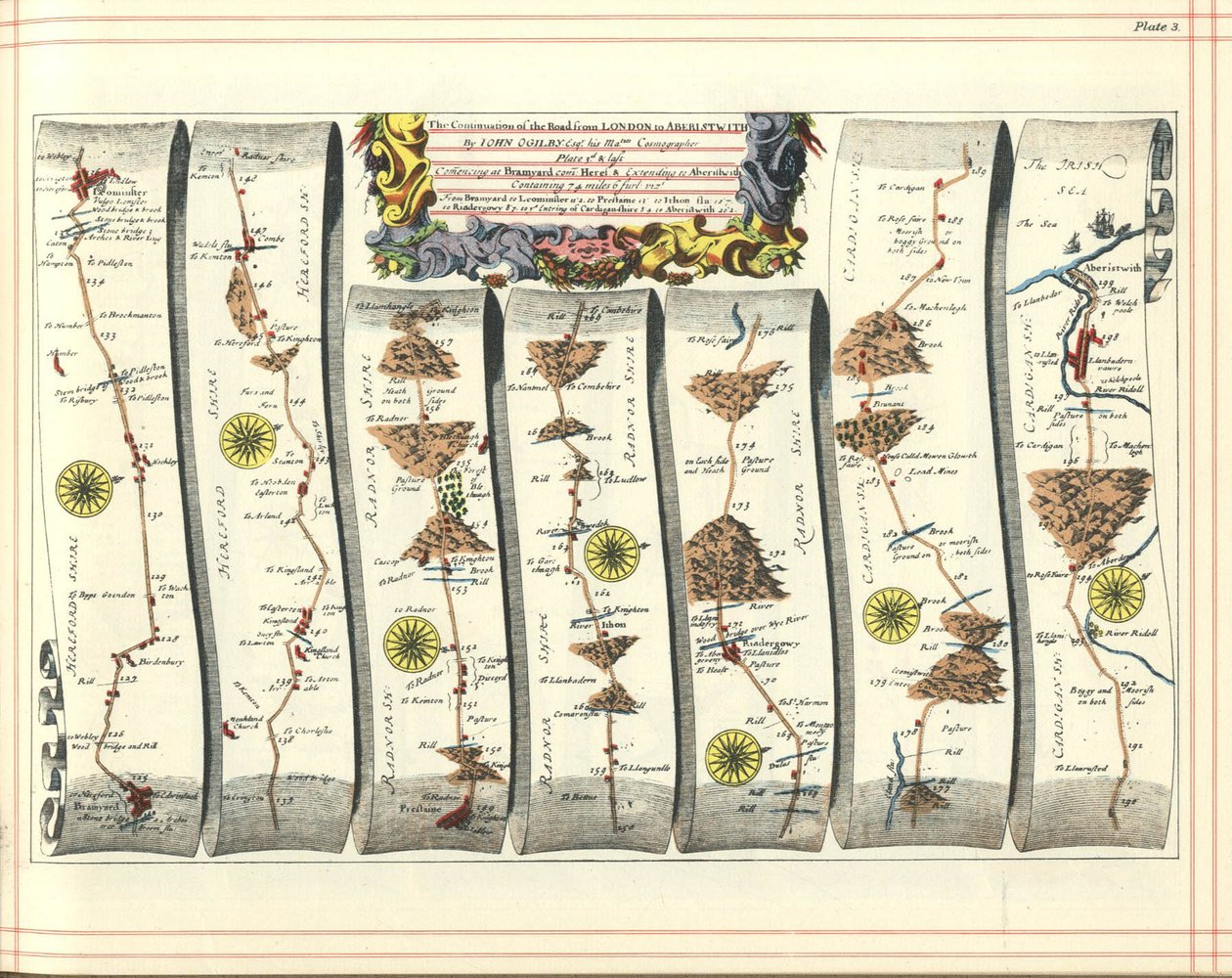Britannia Atlas: A Londonból Aberystwythbe vezető út folytatása, 1675 alkotó: John Ogilby
