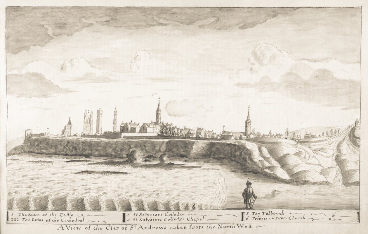 St Andrews Delineated – St Andrews városának kilátása északnyugatról (toll és mosás papíron) alkotó: John Oliphant