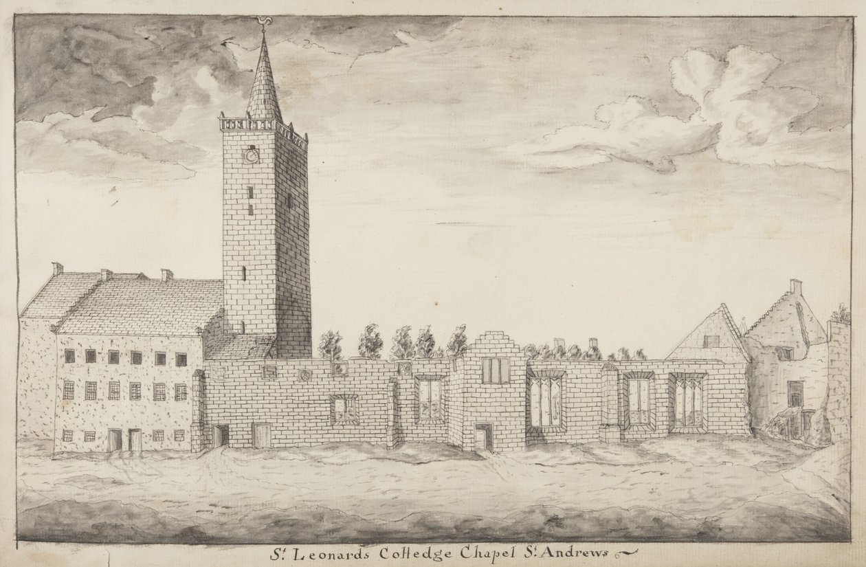 St Andrews körvonala – St Leonards College Chapel St Andrews (toll és mosás papíron) alkotó: John Oliphant