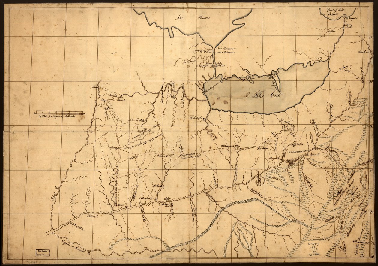(Egy kereskedő térképe az ohiói országról 1753 előtt. LOC gm71002324 alkotó: John Patten