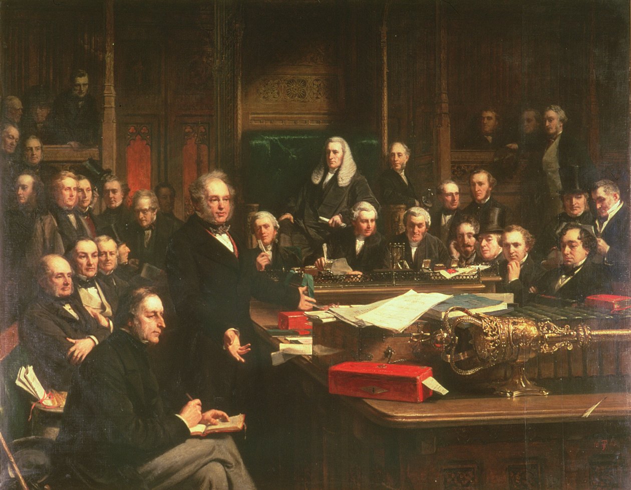 Lord Palmerston beszéde az alsóházban a franciaországi szerződésről folytatott 1860. februári viták során, 1863 (lásd még 107820-21) alkotó: John Phillip