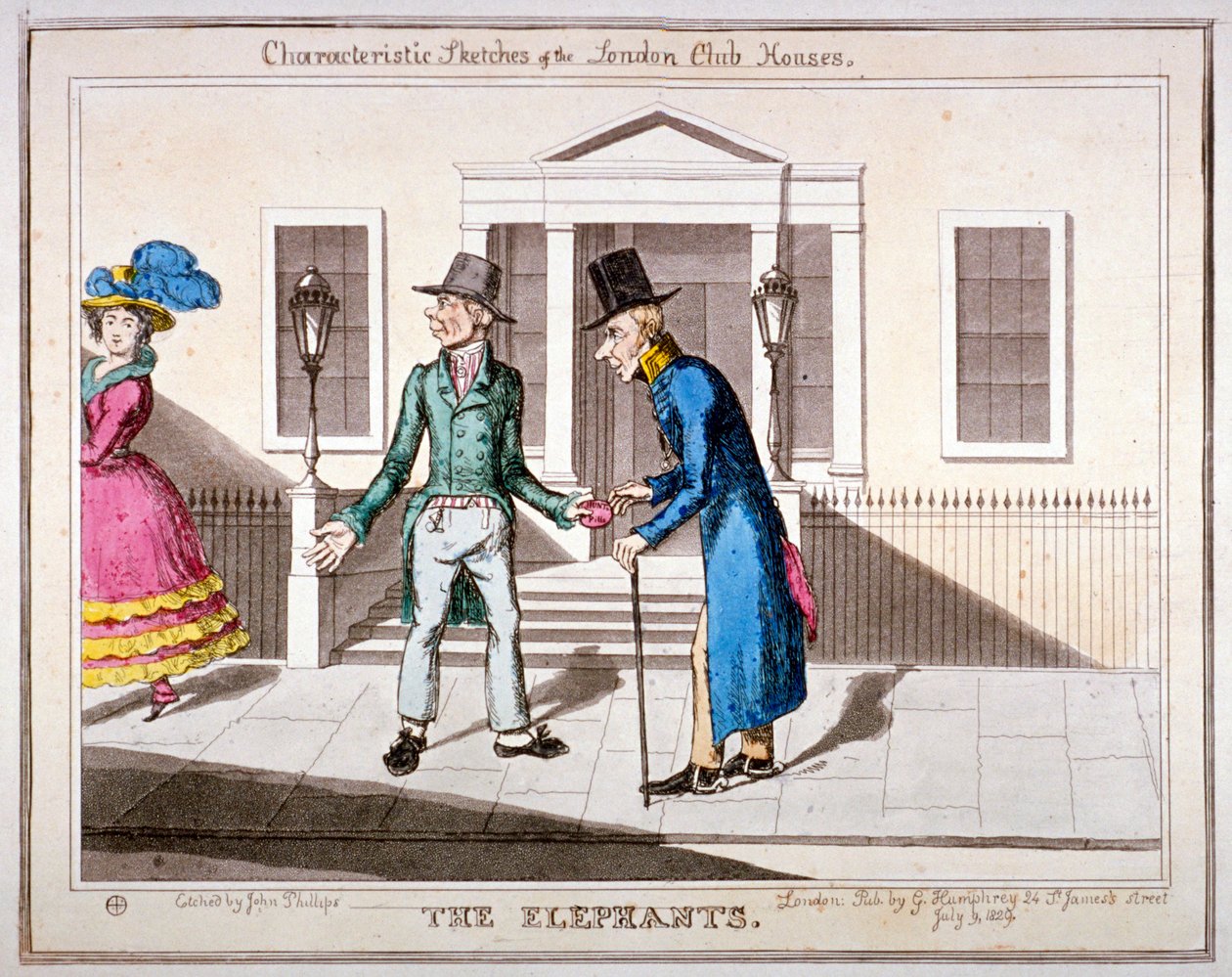 "Jellemző vázlatok a londoni klubházakról": "The Elephants", 1829 alkotó: John Phillips
