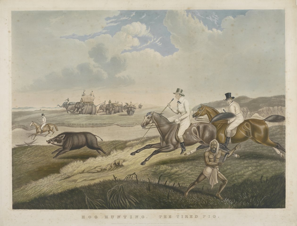 Disznóvadászat: A fáradt disznó, metszett S.W. Fores (1785-1825) 1840 körül (kézzel színezett akvatinta) alkotó: John Platt