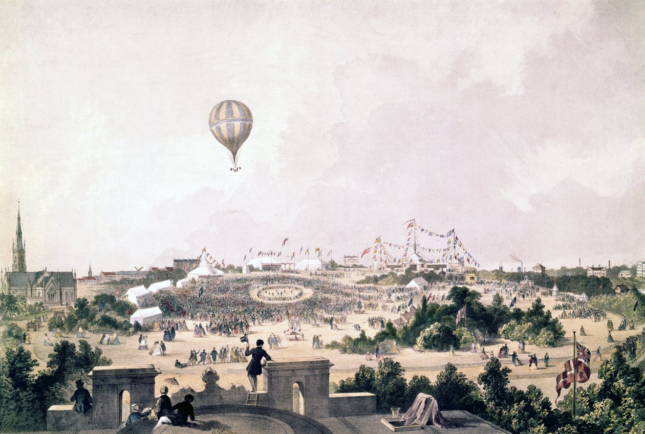 Hőlégballon a Fancy Fair felett, Princess Park, Liverpool, 1849. augusztus alkotó: John R. Isaac