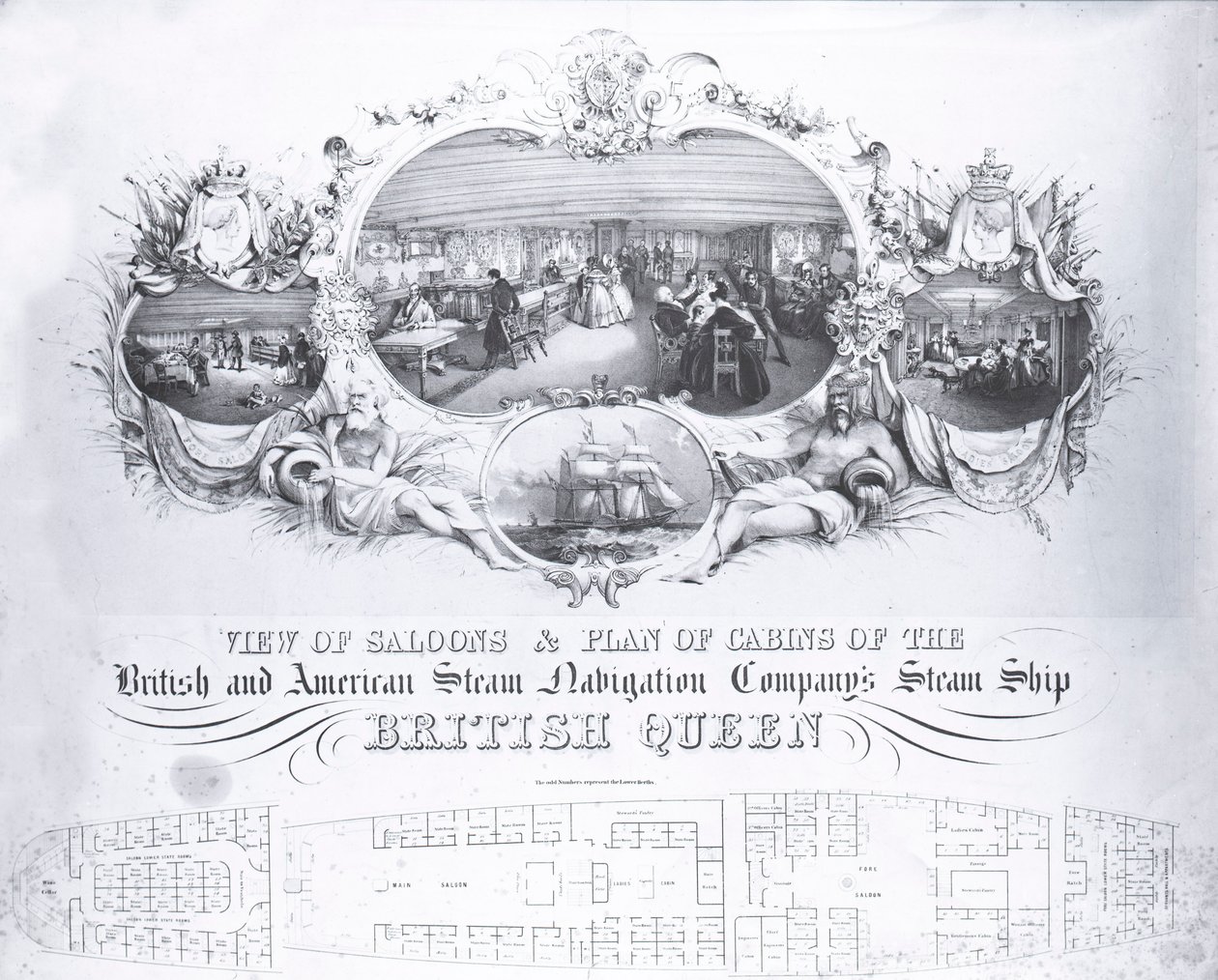 A The British Queen gőzhajó szalonjainak és kabinjainak képe, 1839 körül (litho) alkotó: John R. Isaac