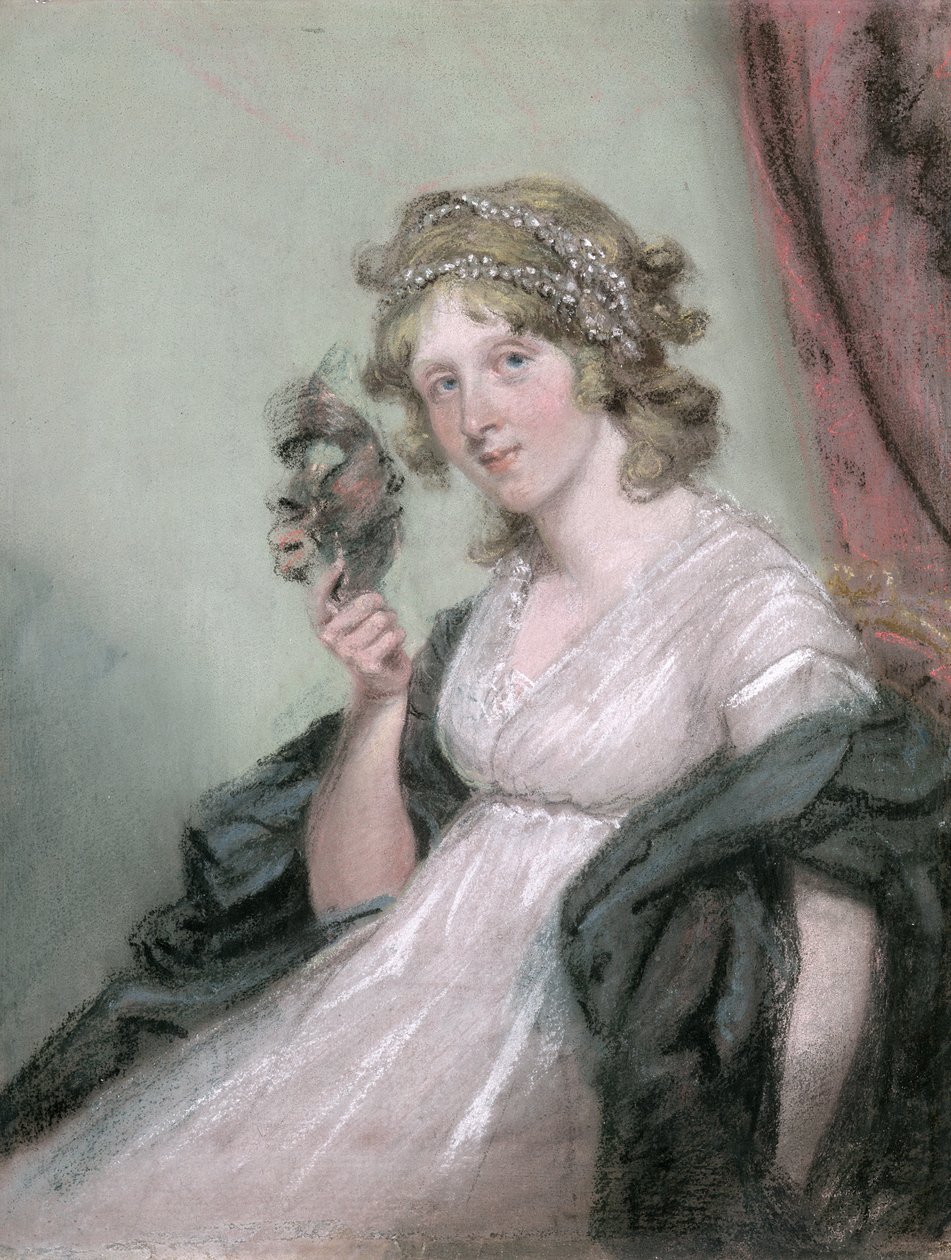 Fekete maszkot tartó hölgy, 1795-80 körül (pasztell szőtt papíron, vászonra fektetve) alkotó: John Raphael Smith