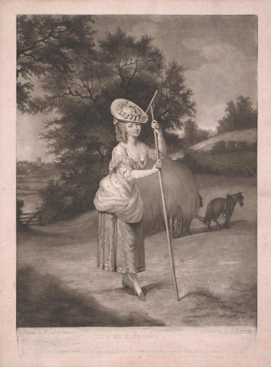 Egy hölgy a szénavarrónál alkotó: John Raphael Smith