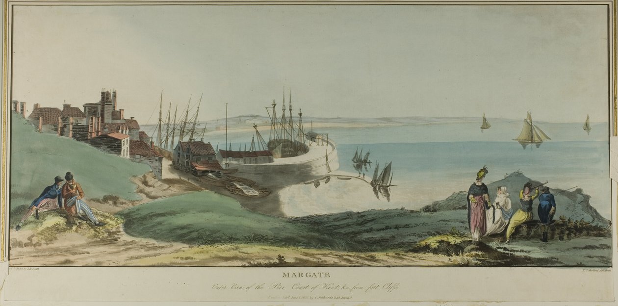 Margate, a móló külső képe, Kent partvidéke és a Fort Cliffs felől alkotó: John Raphael Smith