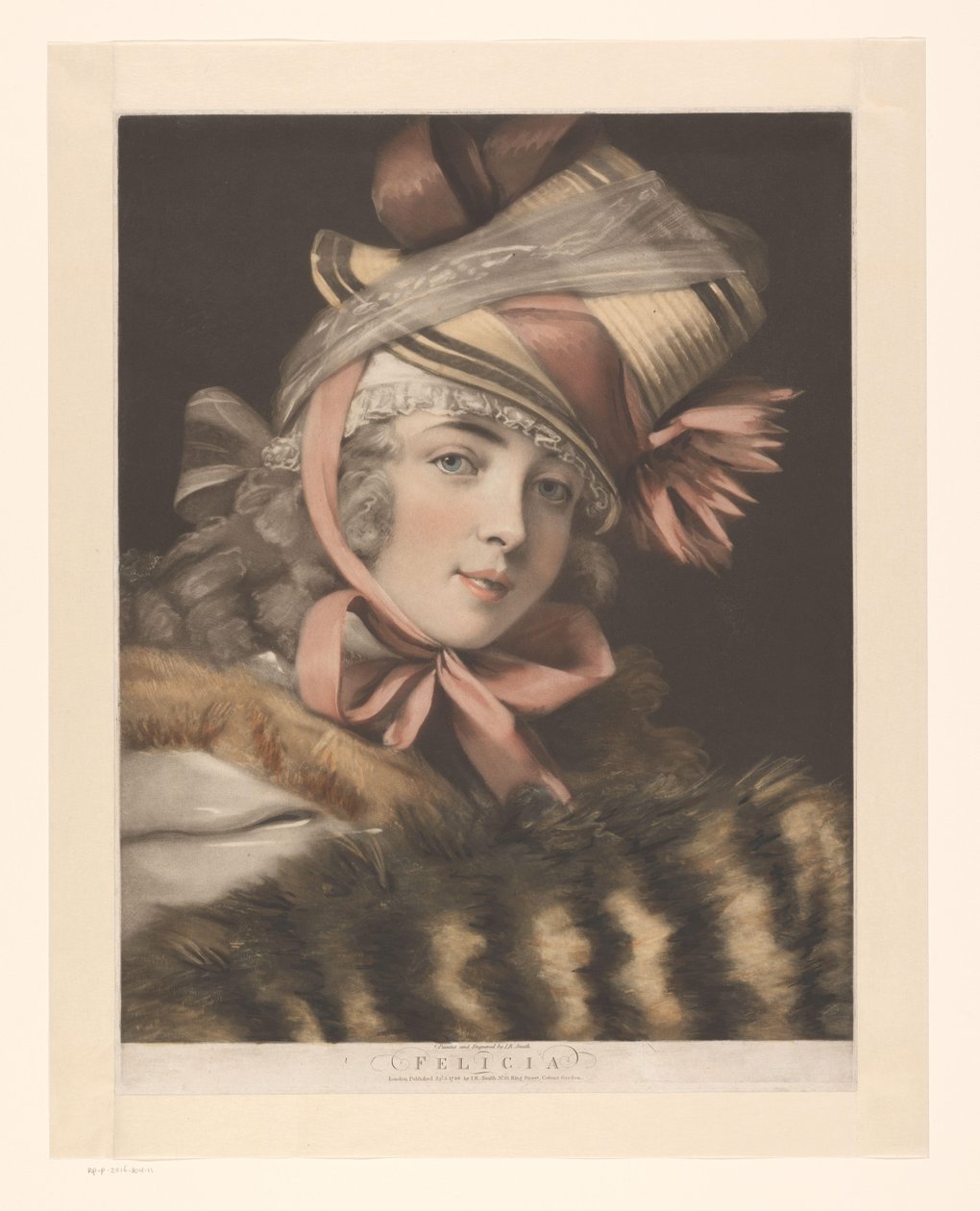 Egy színésznő portréja, valószínűleg Louise-Rosalie Lefebvre Felicia (cím a tárgyon) Hat portré színésznőről (sorozat címe) alkotó: John Raphael Smith