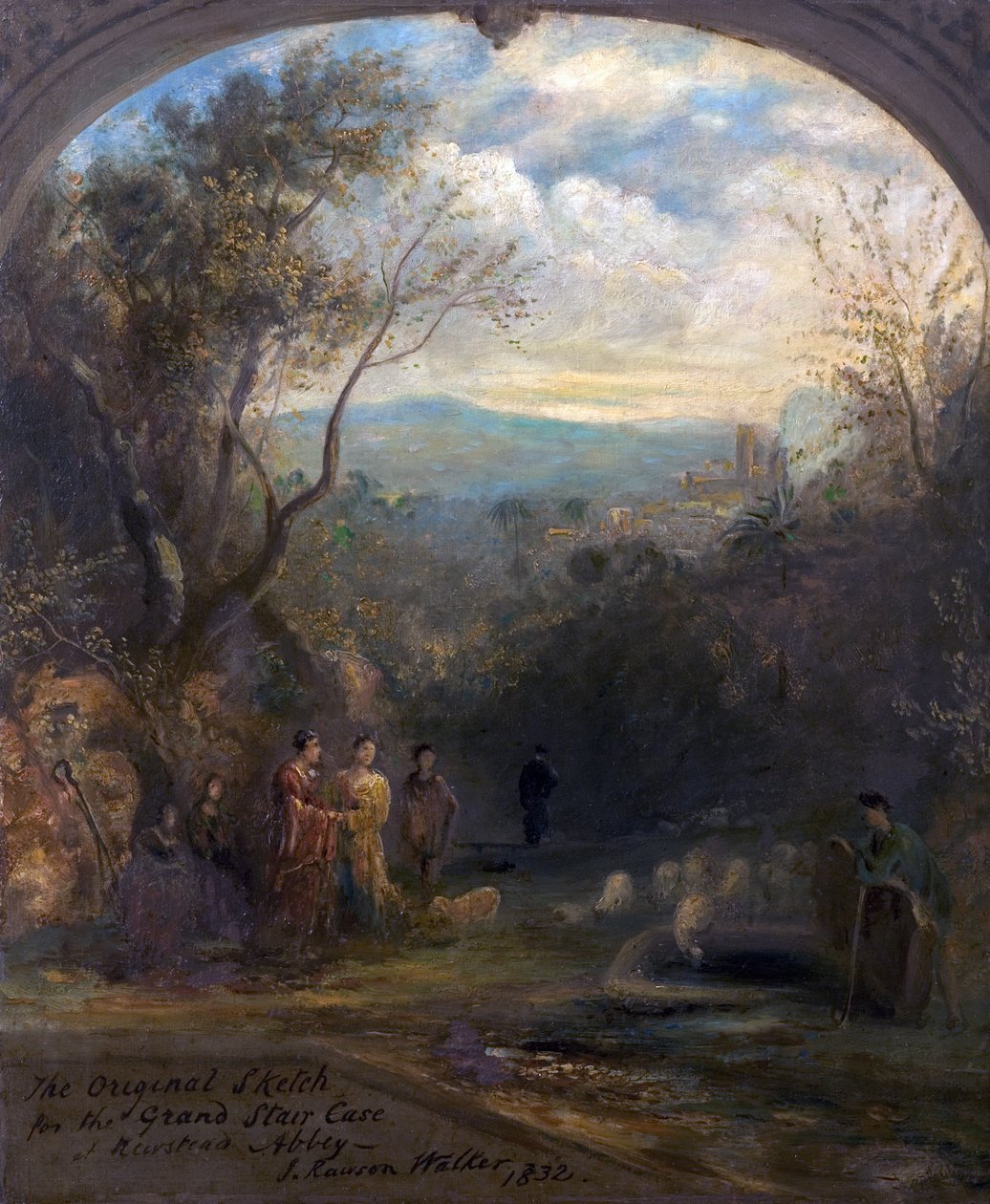 Az eredeti vázlat a nagy lépcsőházhoz a Newstead Abbey-ben, Nottinghamshire, 1832 alkotó: John Rawson Walker