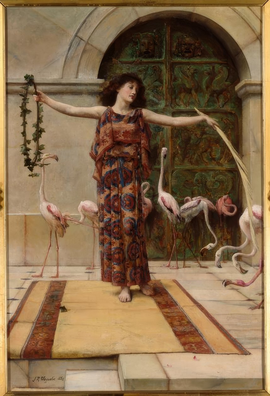 J. R. Waguelin, Nő nagy flamingóval / festmény, 1885 alkotó: John Reinhard Weguelin