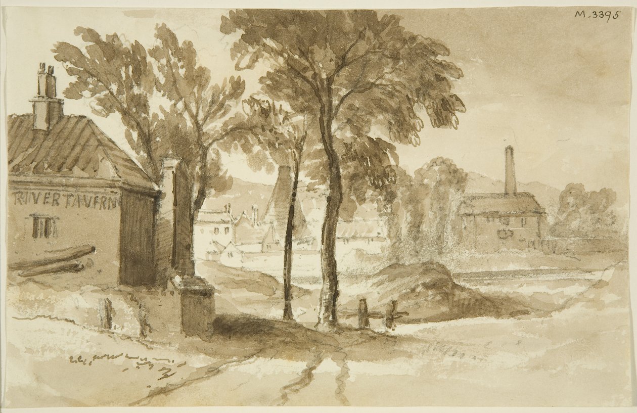 Kilátás a Mardyke közelében, a Limekiln Lane üvegházban, a kikötő déli oldaláról, 1820 körül (ceruza és akvarell papíron) alkotó: John Reverend Eden