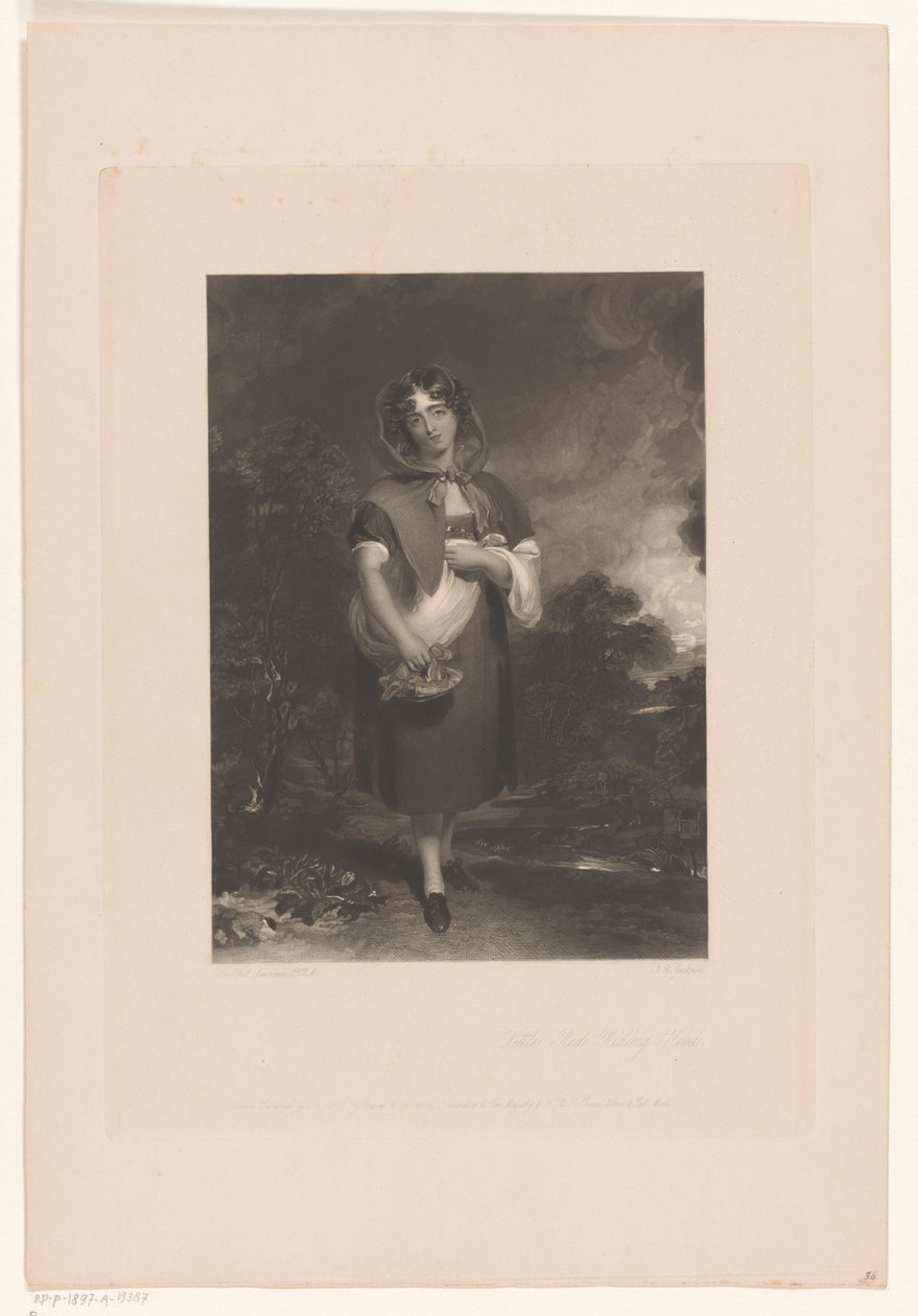 Fiatal nő kapucnival és kosárral a tájon Piroska (cím a tárgyon) alkotó: John Richardson Jackson