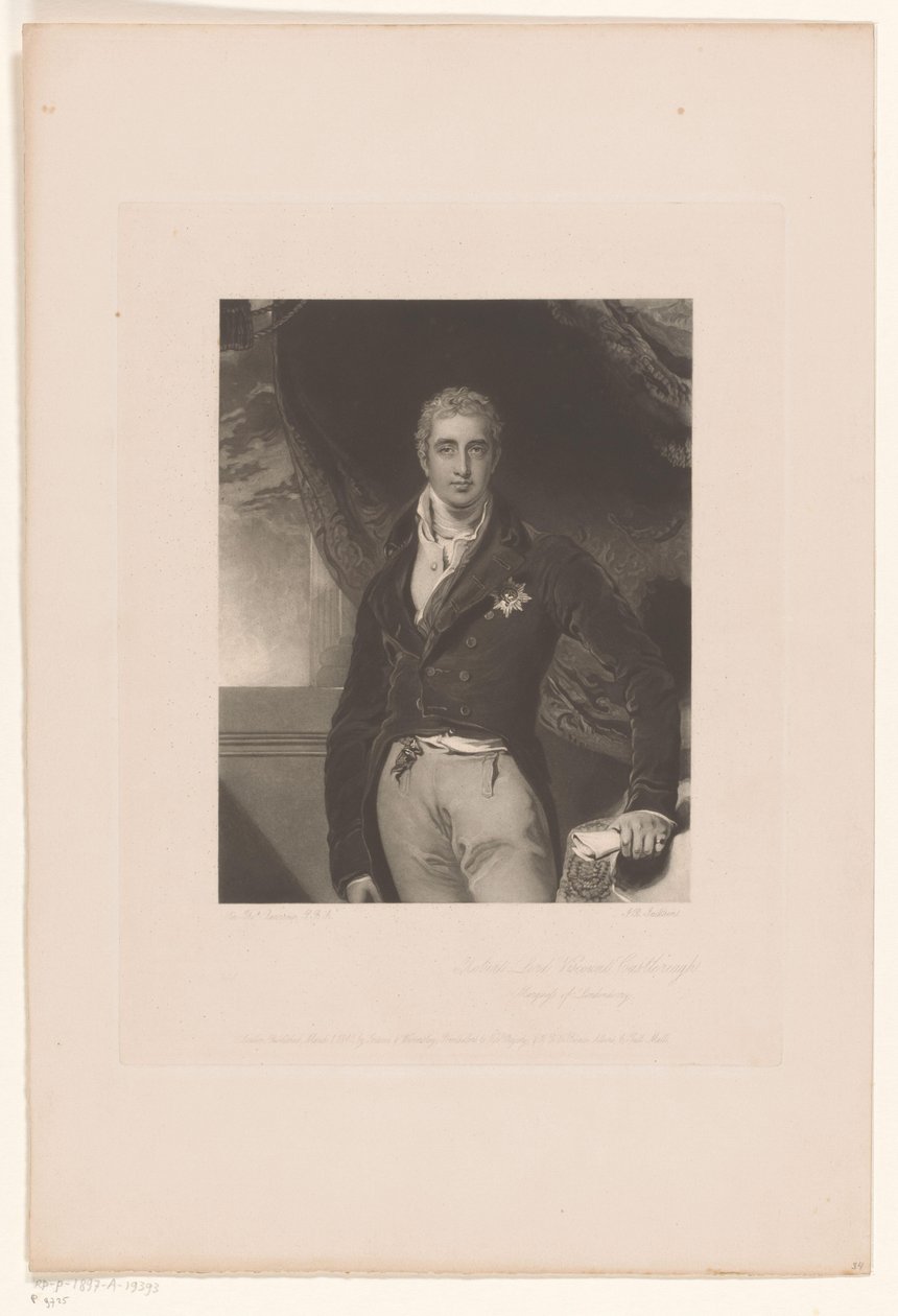 Portré van Robert Stewart Robert Lord Castlereagh vikomt / Londonderry márquess (cím a tárgyon) alkotó: John Richardson Jackson