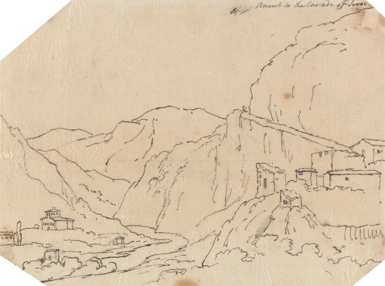 Feljutás a Terni-vízeséshez alkotó: John Robert Cozens