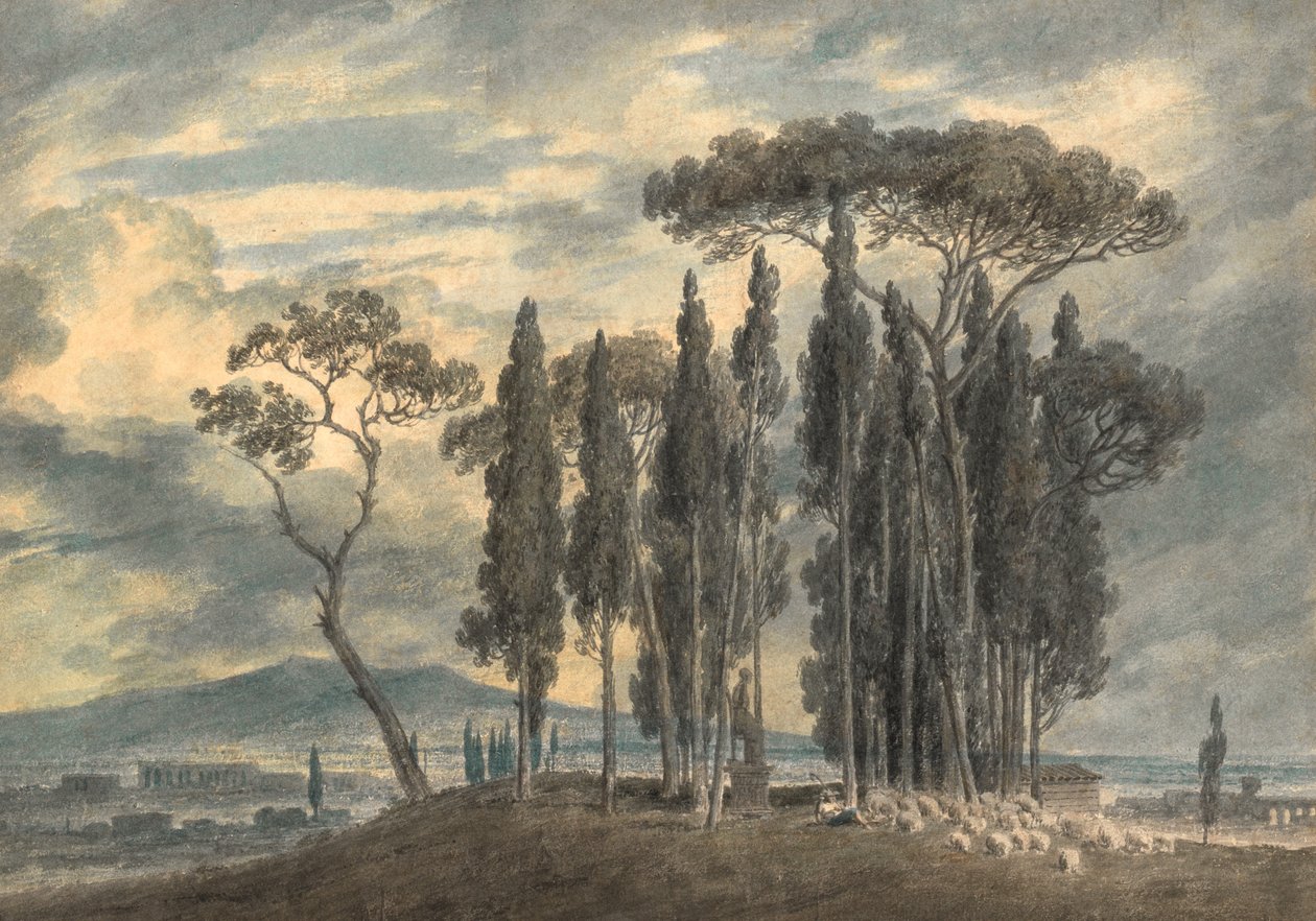 A Villa Negroni kertjében Rómában (ceruza és akvarell karcolással) alkotó: John Robert Cozens
