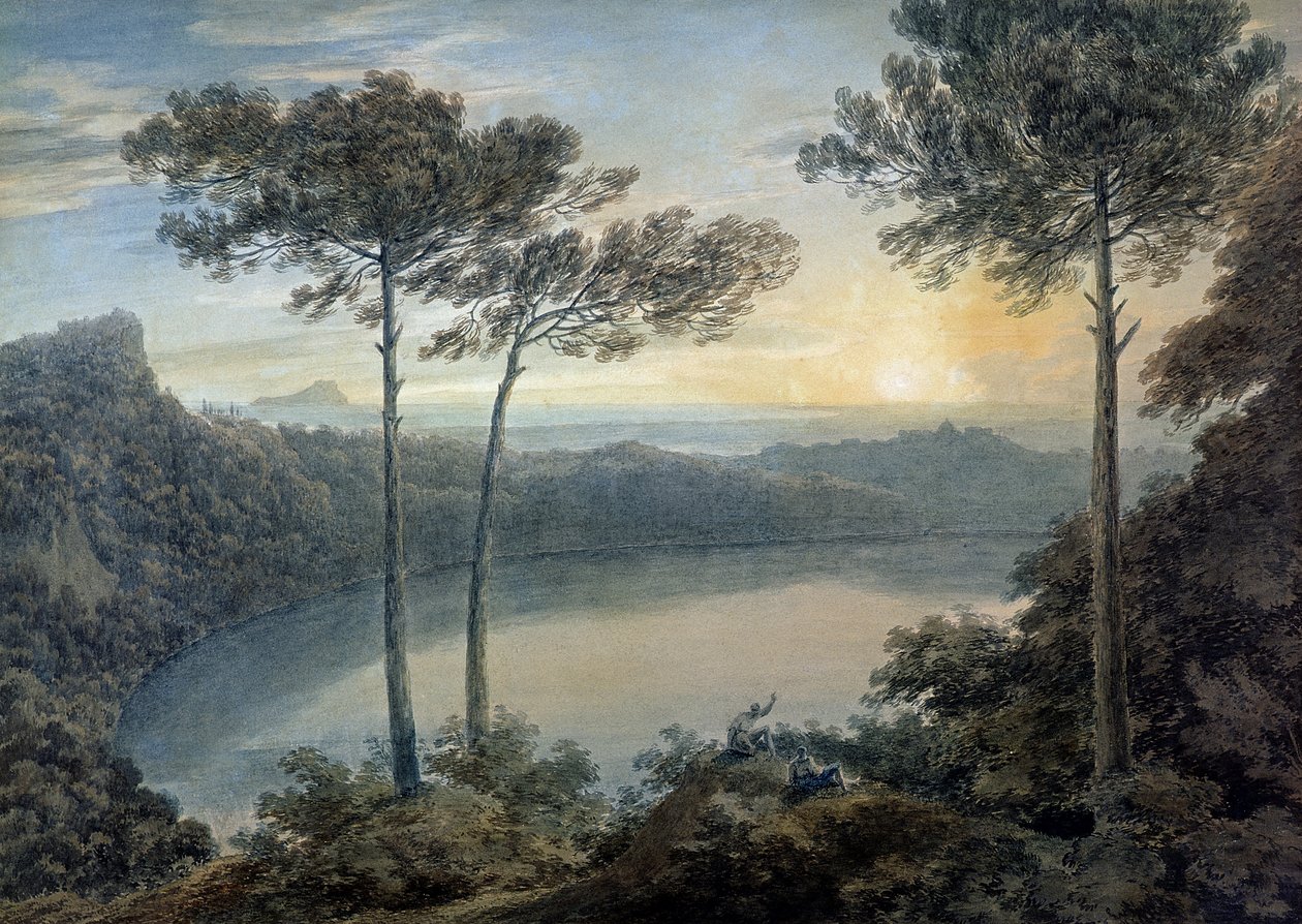Albano-tó és Castel Gandolfo (akvarell papíron) alkotó: John Robert Cozens