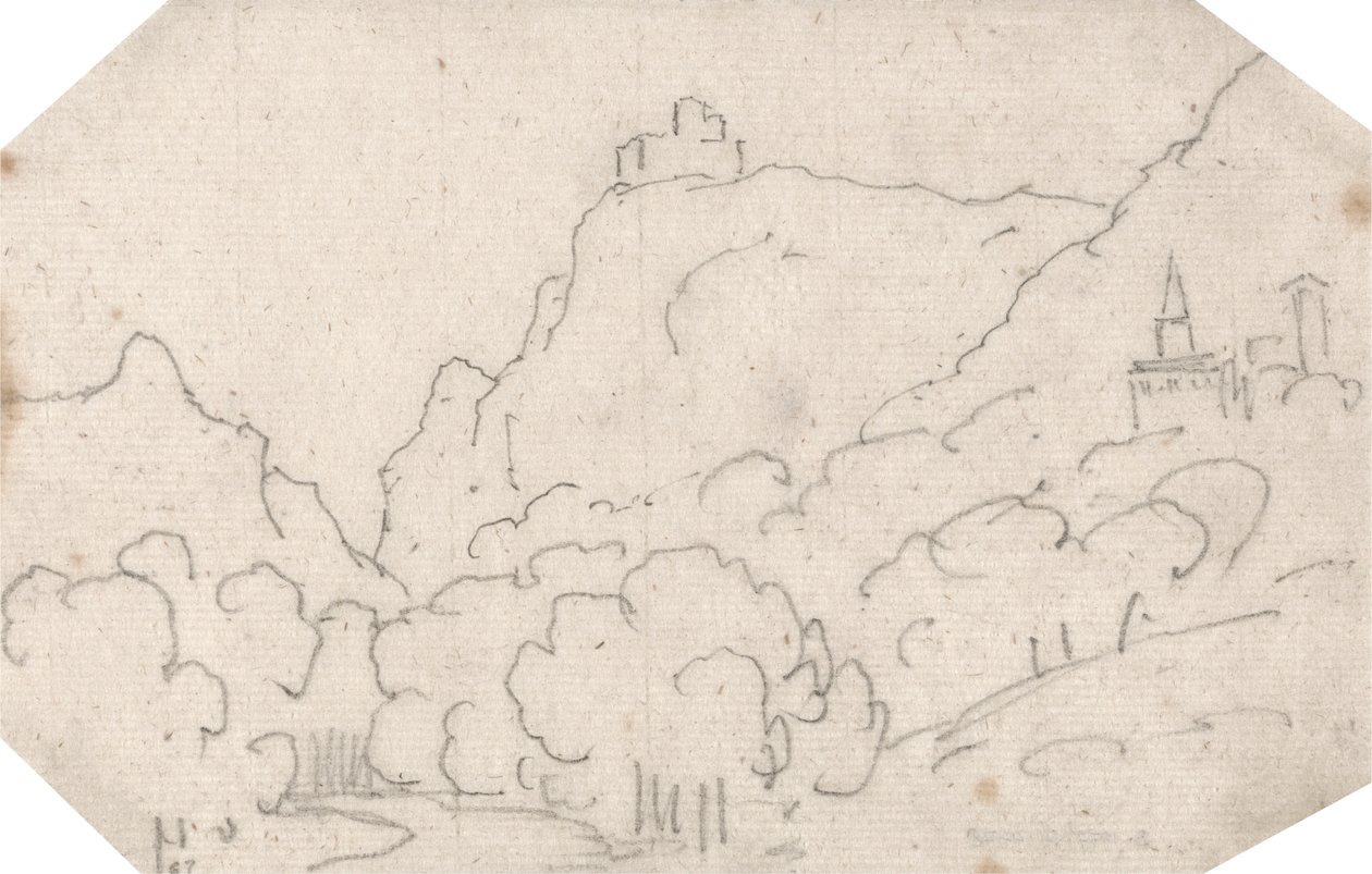 Mountain View épületekkel alkotó: John Robert Cozens