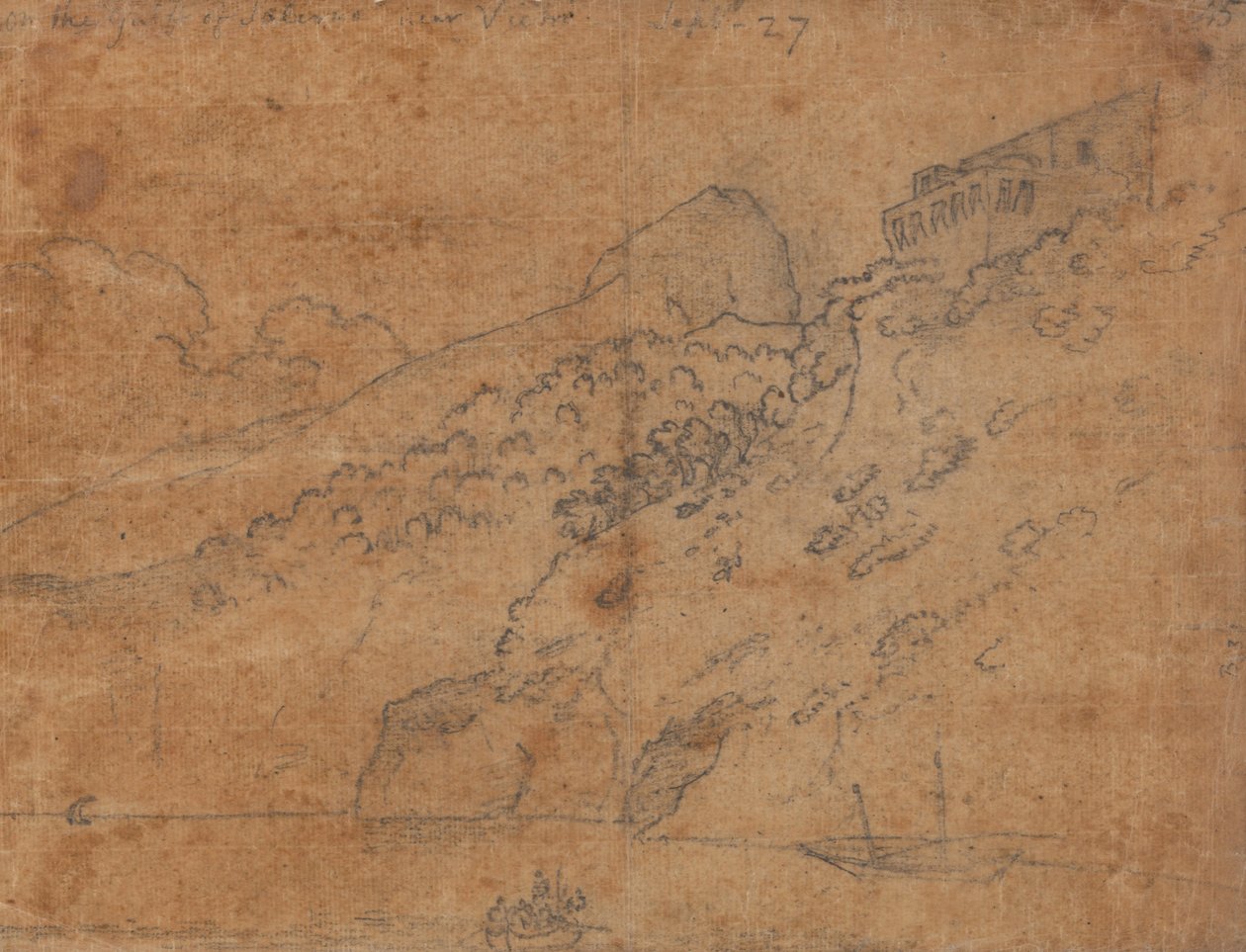 A Salerno-öbölben, Vietri közelében, szeptember 27. alkotó: John Robert Cozens