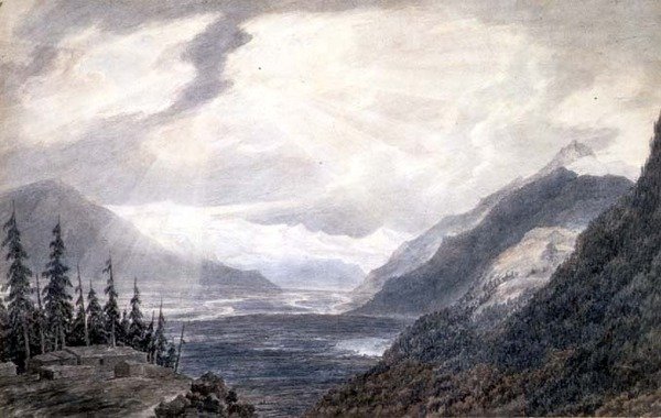 PD.6-1965 Pays de Valais, a Genfi-tó közelében, 1776 körül (indiai tinta, ceruza és mosás papíron) alkotó: John Robert Cozens
