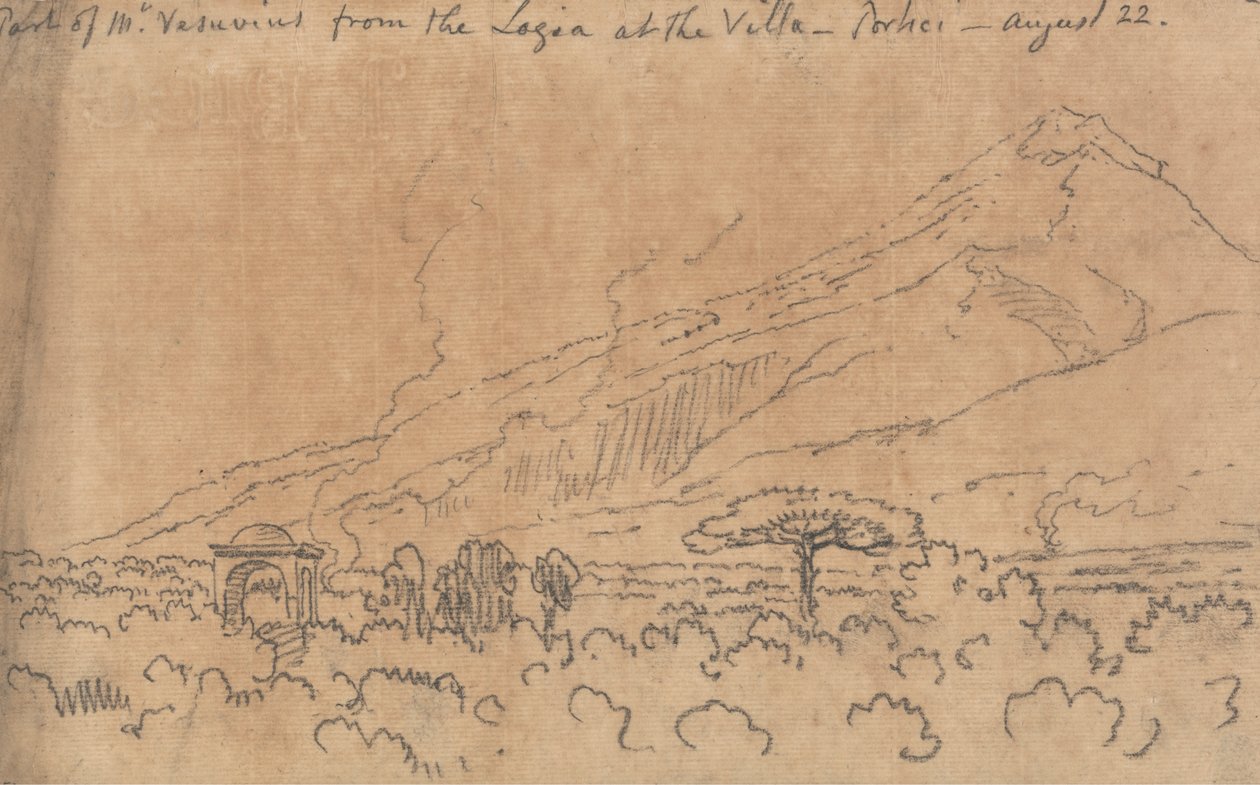 A Vezúv egy része a villában lévő loggiából, Portici, augusztus 22 alkotó: John Robert Cozens