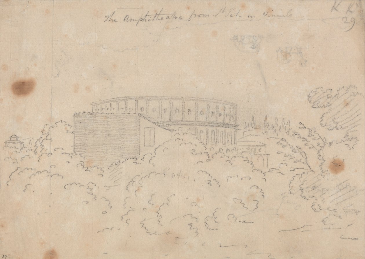 Az amfiteátrum a Vinculo-i S. Pietrotól látható alkotó: John Robert Cozens