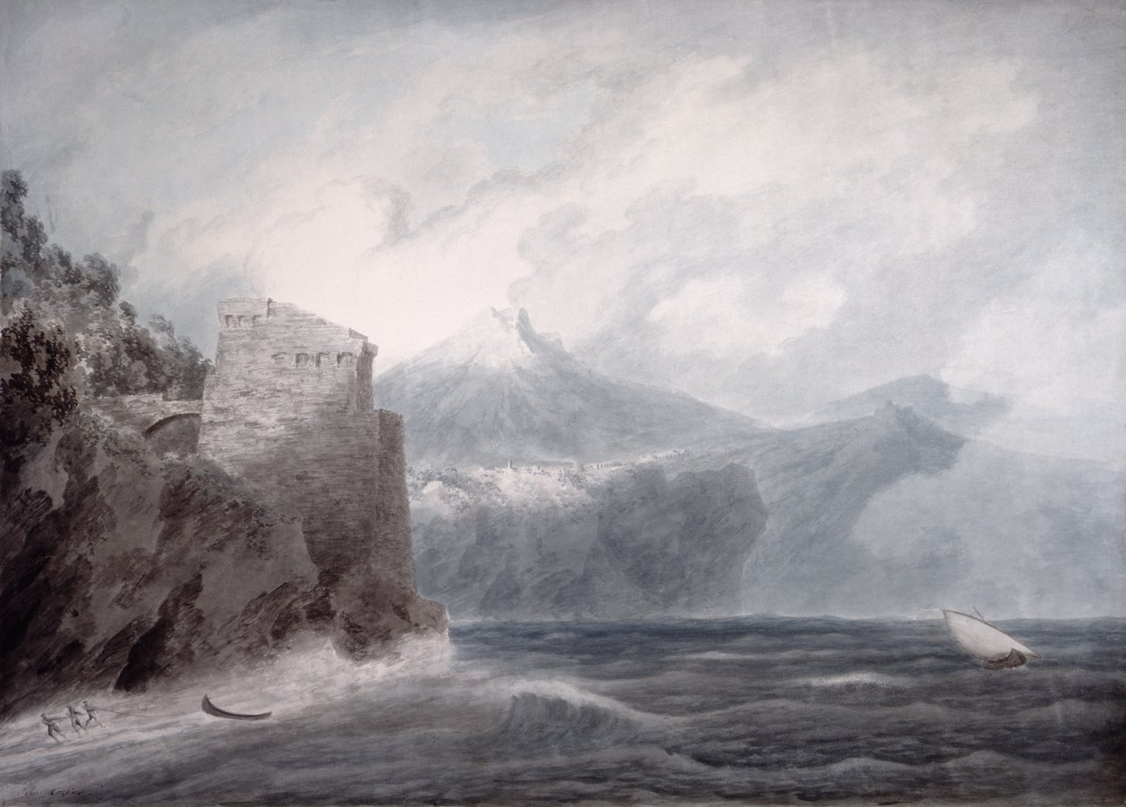 Salerno vára, Cetara közelében (akvarell papíron) alkotó: John Robert Cozens