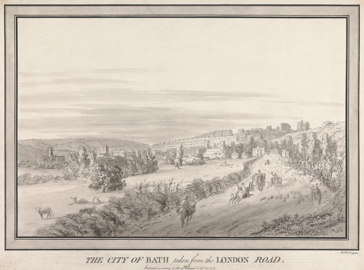 Bath városát a London Roadról vették alkotó: John Robert Cozens