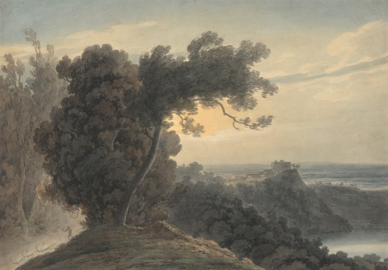 Az Albanói-tó és Castel Gandolfo alkotó: John Robert Cozens