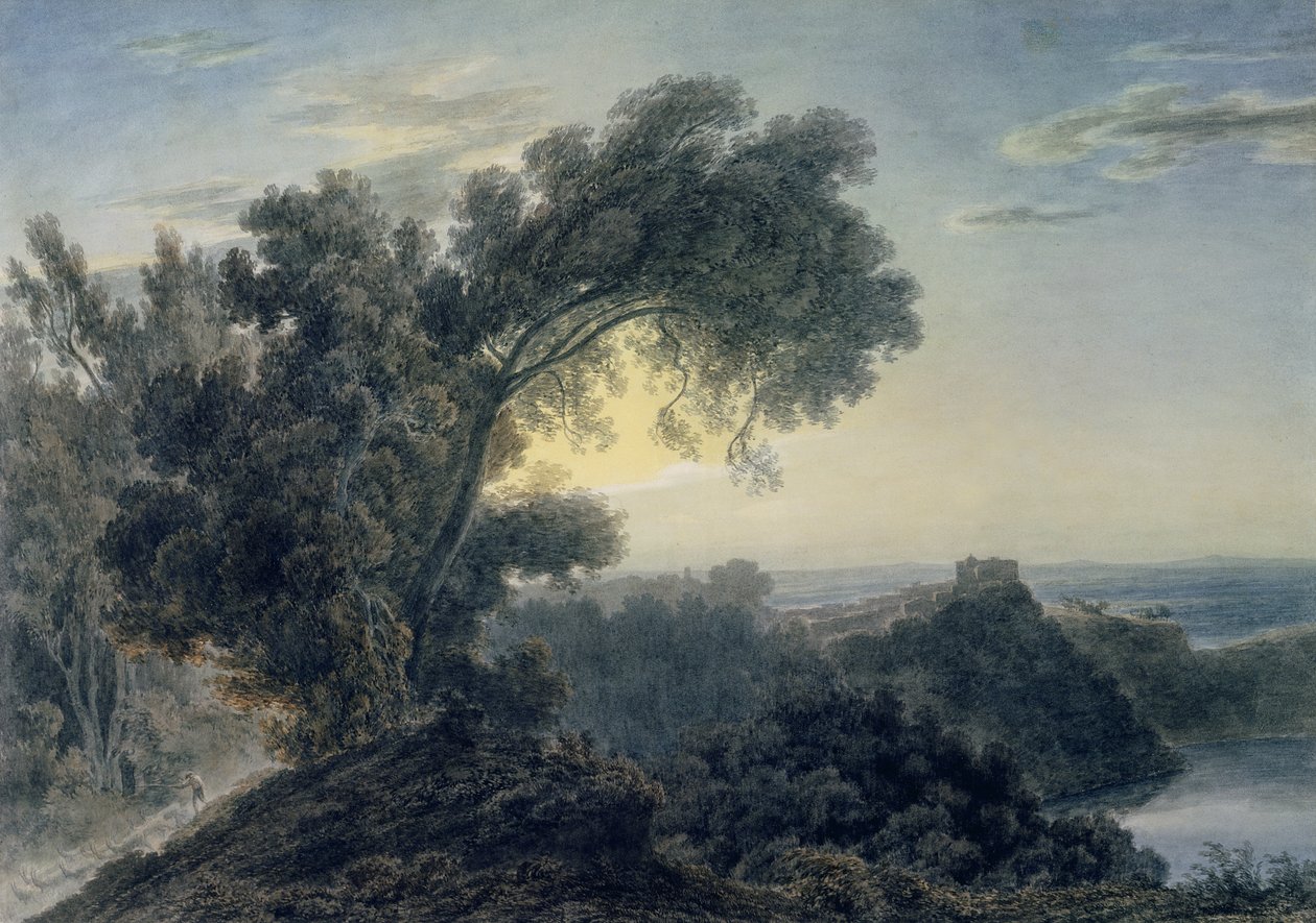 Az Albano-tó és a Gandolfo-kastély (akvarell grafit felett, szőtt papíron) (lásd még: 151685) alkotó: John Robert Cozens