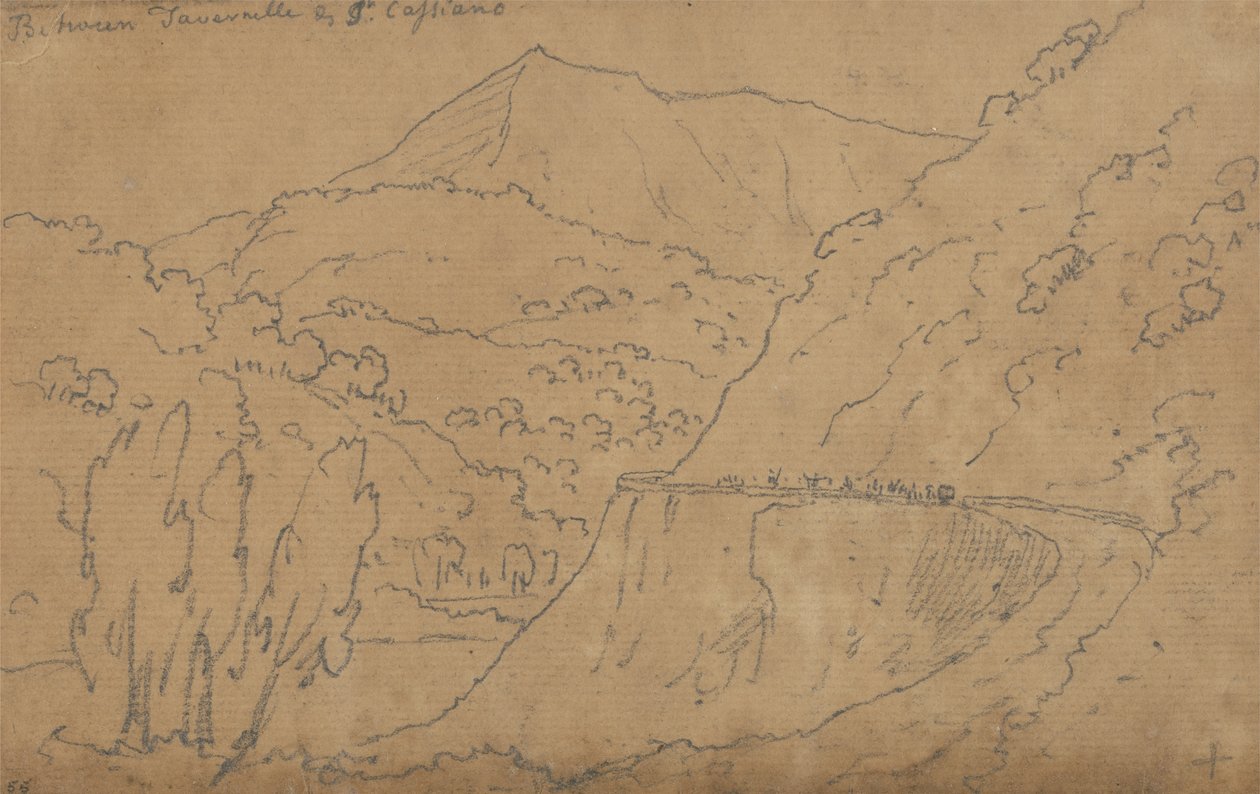 Felső: Tavernelle és Capriano között; Alul: Bolsena-tó (grafit papíron) alkotó: John Robert Cozens
