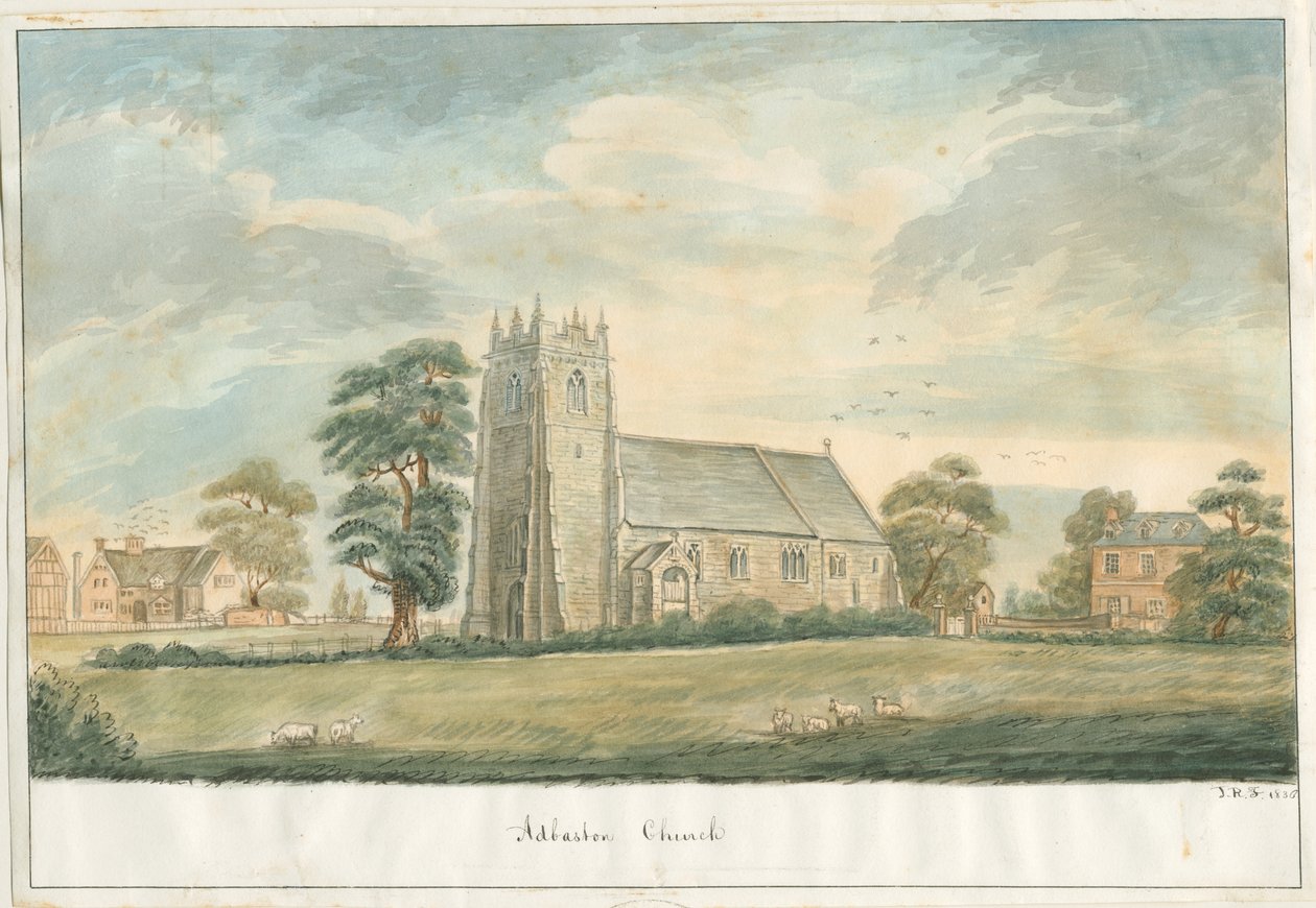 Adbaston templom: toll- és mosórajz, 1836 alkotó: John Robert Fernyhough