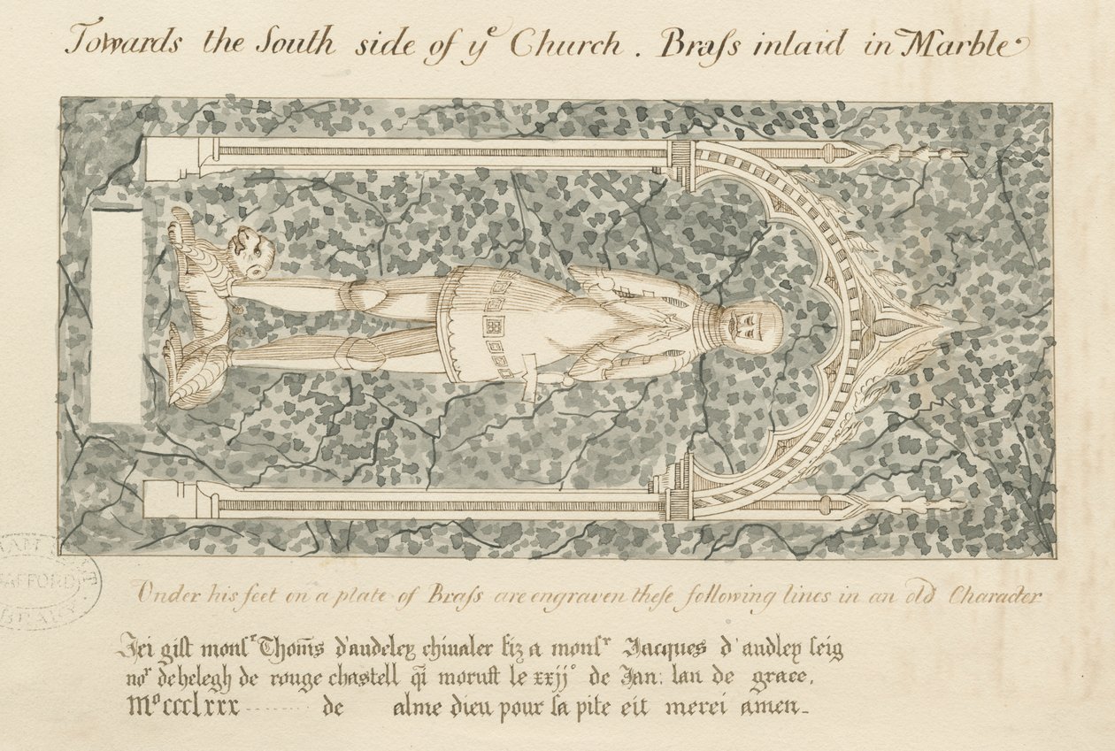 Audley-emlékművek – "Thomas de Audley": toll- és mosórajz, nd [?19. század] alkotó: John Robert Fernyhough