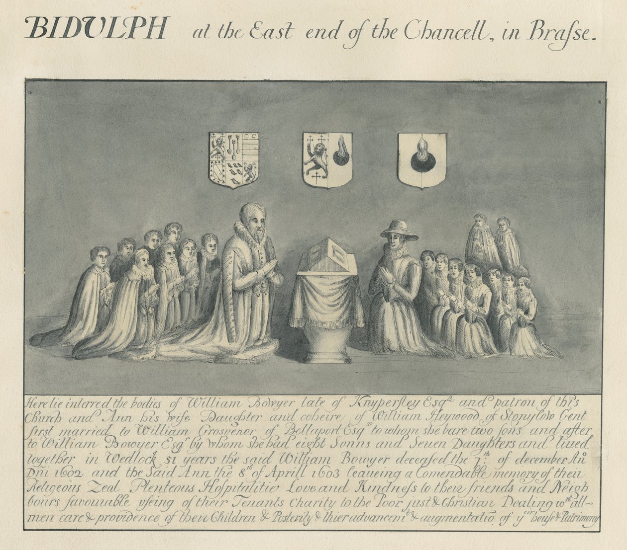 Sárgaréz tányér a Biddulph templomban - William Bowyer, Knipersley: toll és mosó rajz, nd [?19. század] (rajz) alkotó: John Robert Fernyhough