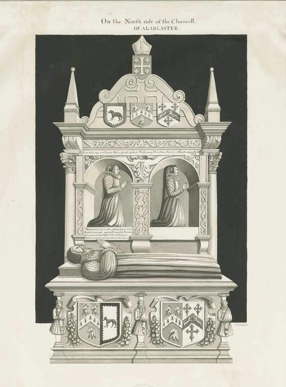 Eccleshall templom – William Overton püspök sírja: szépia rajz, nd [19. század] (rajz) alkotó: John Robert Fernyhough