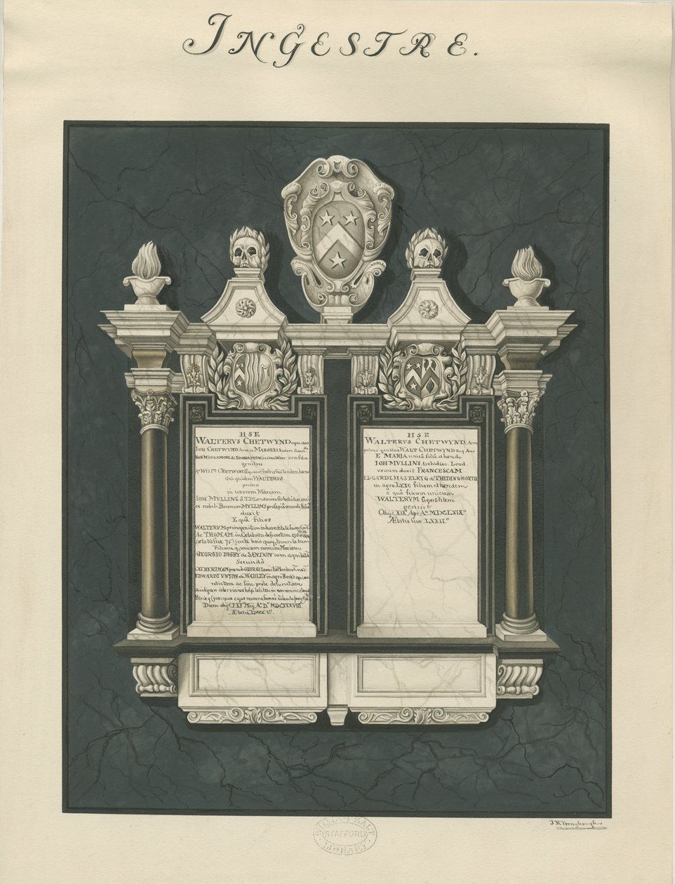 Ingestre templom - táblák Walter Chetwynd idősebb és fiatalabb számára: festmény, nd [?19. század] (festmény) alkotó: John Robert Fernyhough