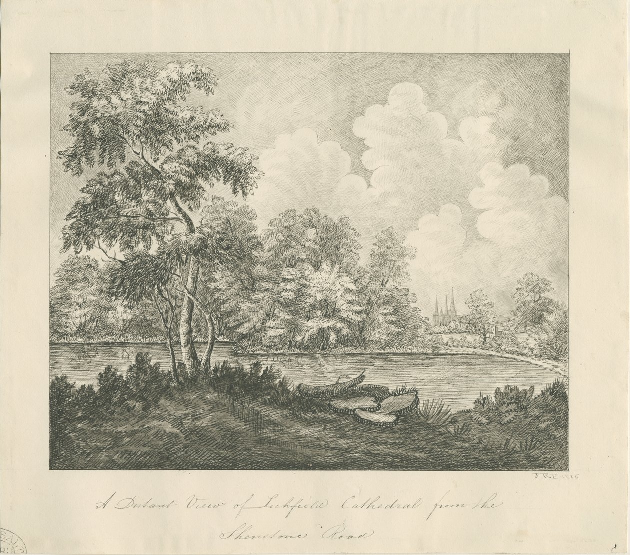 Lichfield katedrális - Nyugat-Délnyugati nézet (távoli): tollrajz alkotó: John Robert Fernyhough