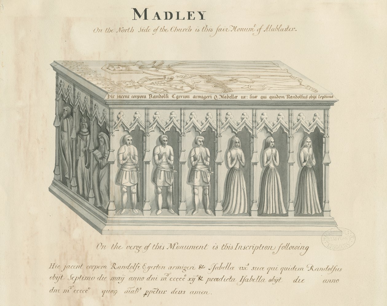 Madeley-templom – Randolph Egerton emlékműve: toll- és tusmosás rajz, nd [XIX. század] (rajz) alkotó: John Robert Fernyhough
