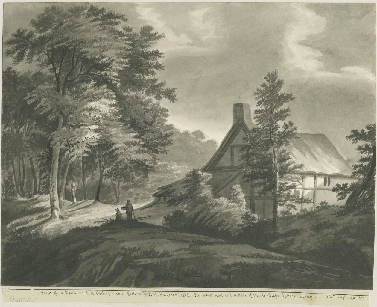 Rugeley - Víkendház Etchinghill közelében: sötét szépia mosás rajz, 1835 alkotó: John Robert Fernyhough