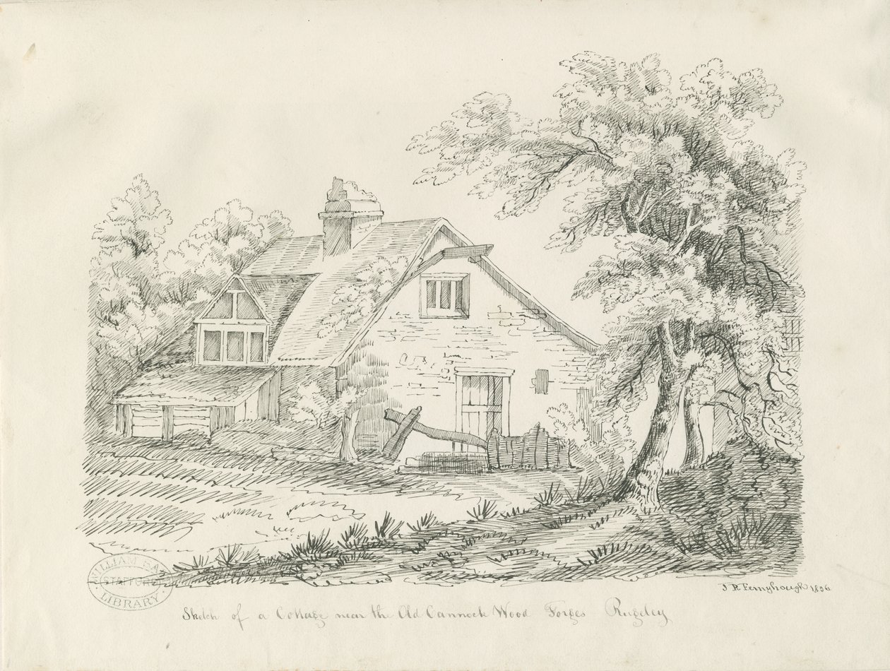 Rugeley - Ház az Old Cannock Wood Forges közelében: toll- és tusrajz alkotó: John Robert Fernyhough