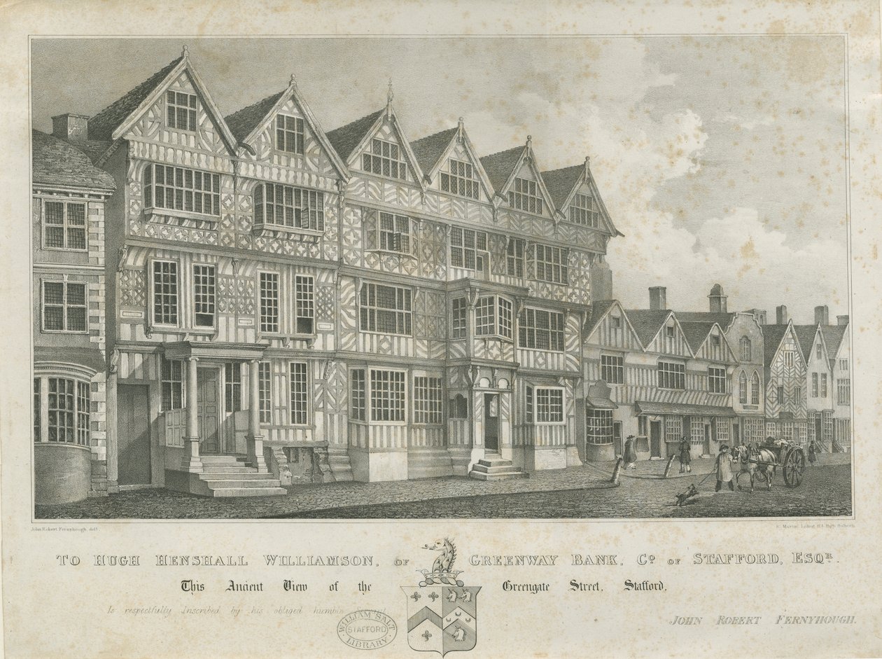 Stafford – Ősi "High House": litográfia és [XIX. század] alkotó: John Robert Fernyhough