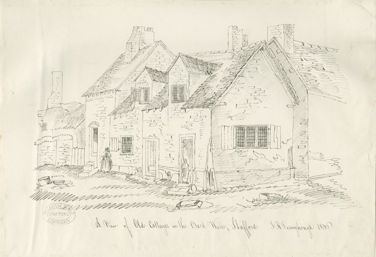 Stafford - Old Cottage in Back Walls: toll- és tusrajz, 1836 alkotó: John Robert Fernyhough